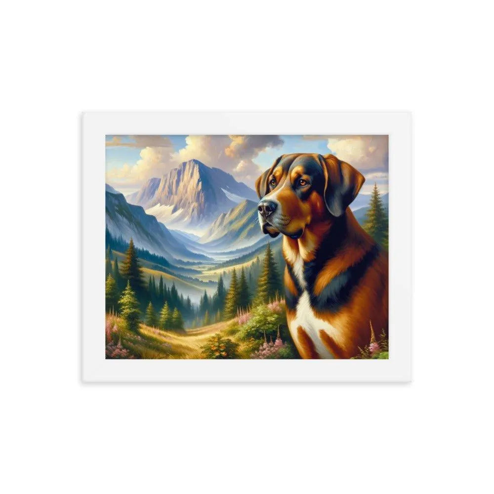 Bavarian Mountain Hound in Alpine Landscape Oil Painting Framed Poster - Oh Posters