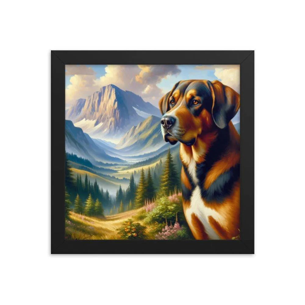 Bavarian Mountain Hound in Alpine Landscape Oil Painting Framed Poster - Oh Posters