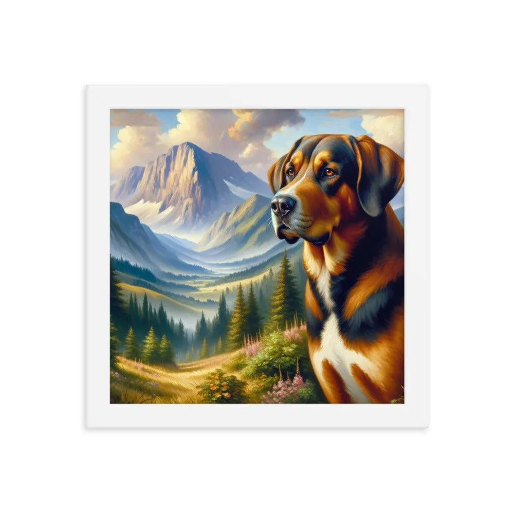 Bavarian Mountain Hound in Alpine Landscape Oil Painting Framed Poster - Oh Posters