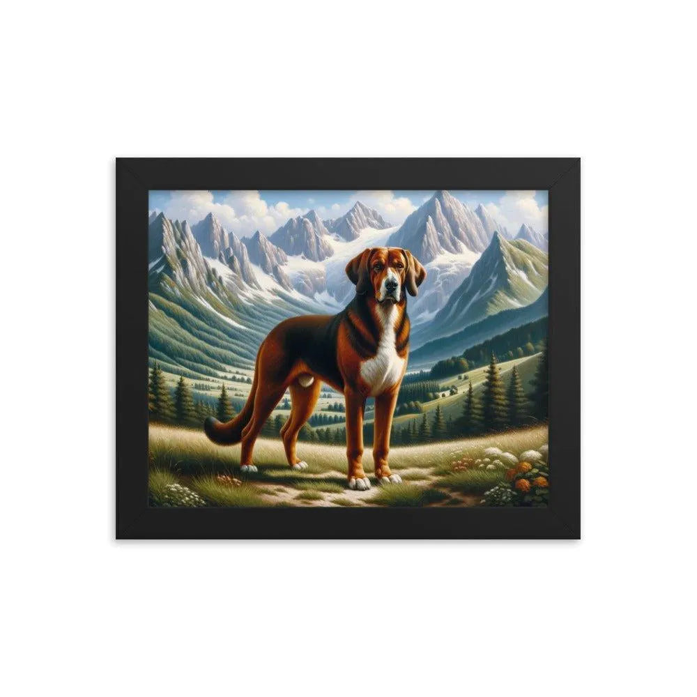 Bavarian Mountain Hound in Alpine Landscape Oil Painting Framed Poster - Oh Posters