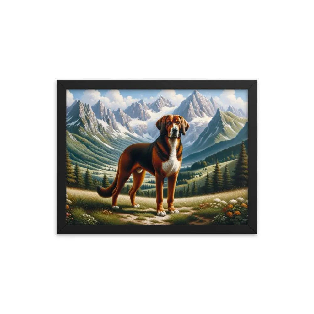 Bavarian Mountain Hound in Alpine Landscape Oil Painting Framed Poster - Oh Posters