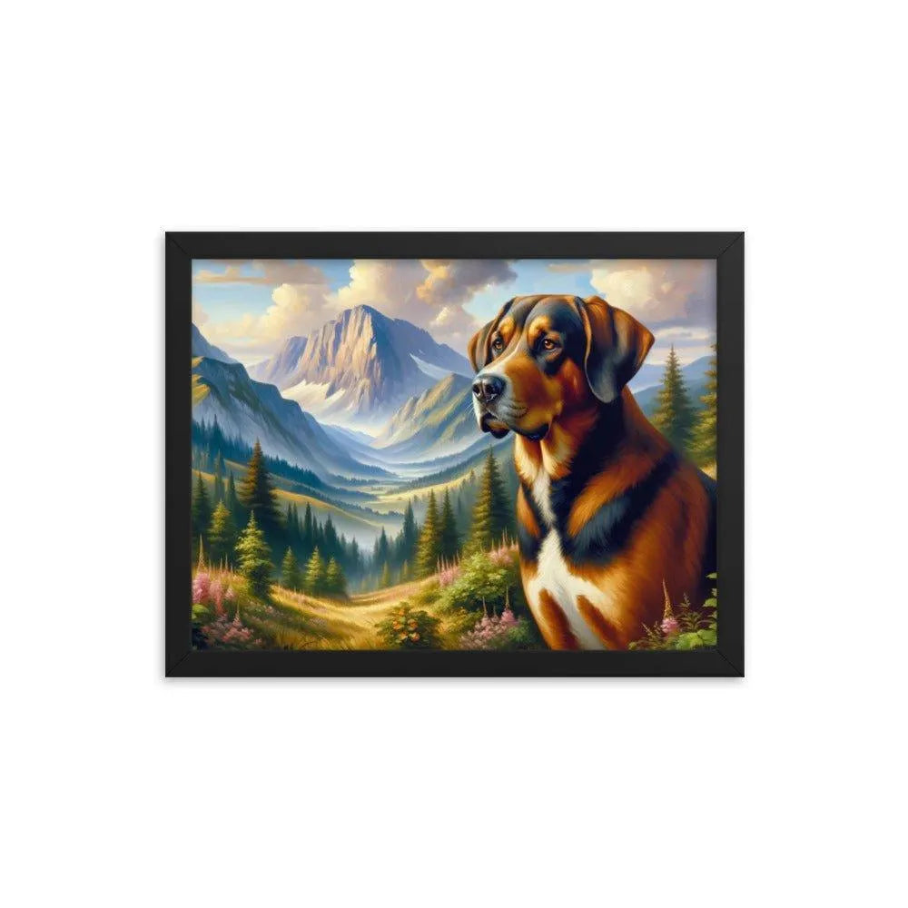 Bavarian Mountain Hound in Alpine Landscape Oil Painting Framed Poster - Oh Posters