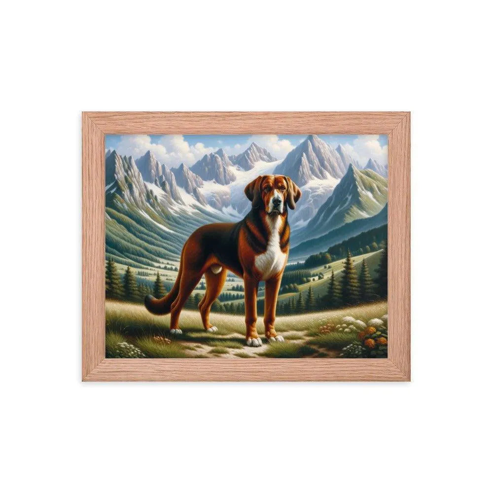 Bavarian Mountain Hound in Alpine Landscape Oil Painting Framed Poster - Oh Posters