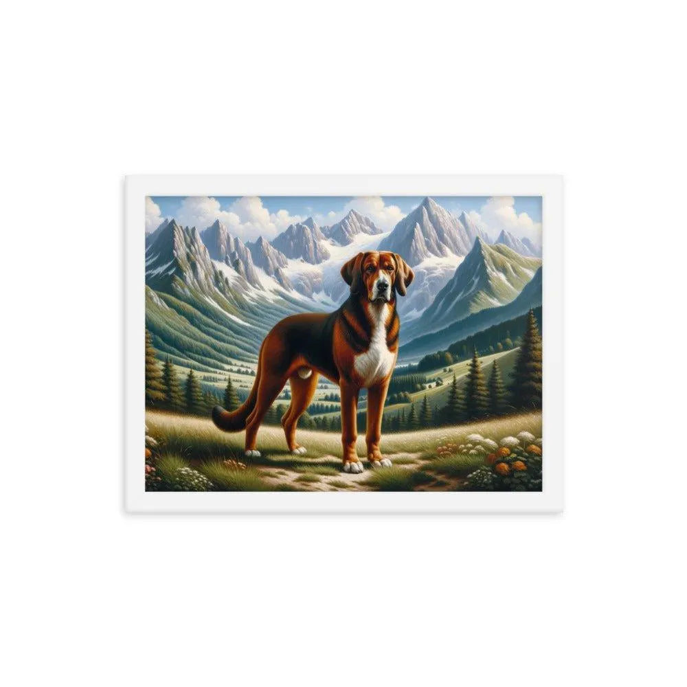 Bavarian Mountain Hound in Alpine Landscape Oil Painting Framed Poster - Oh Posters