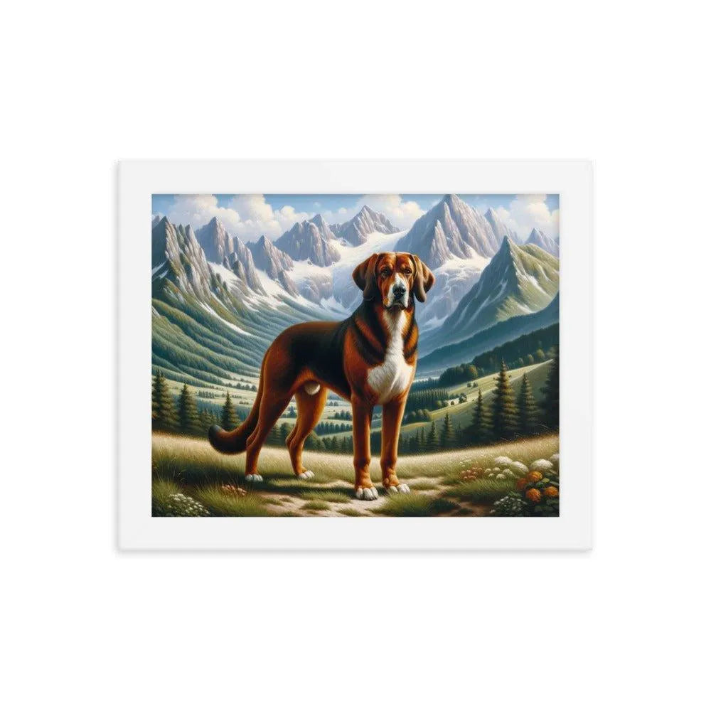 Bavarian Mountain Hound in Alpine Landscape Oil Painting Framed Poster - Oh Posters