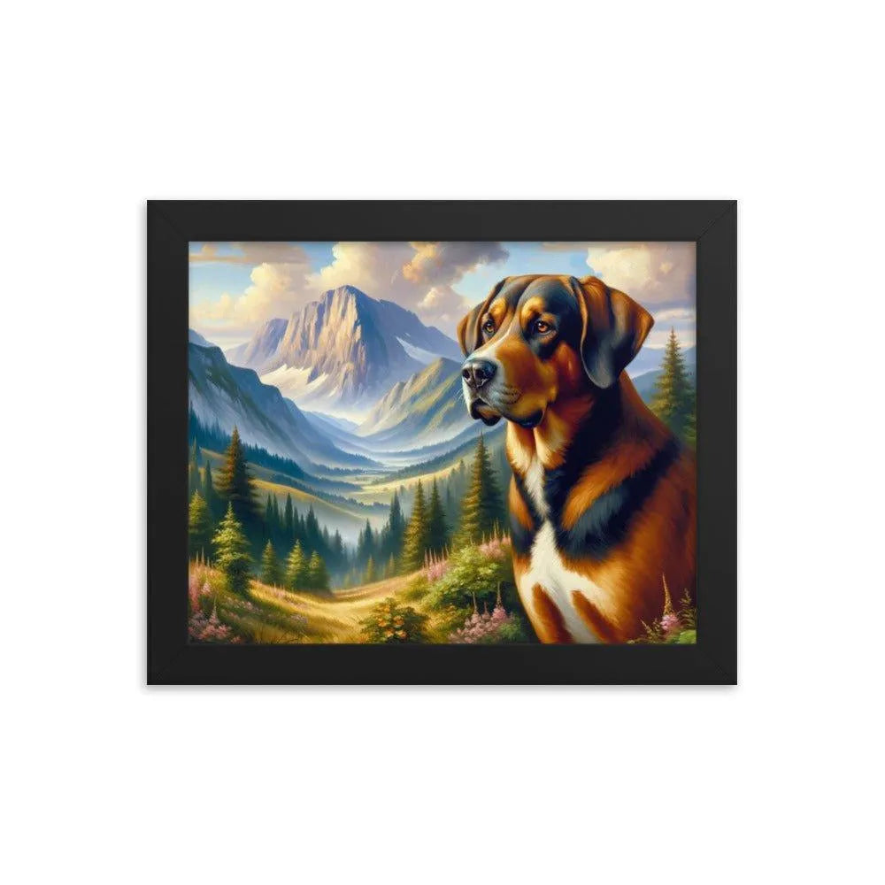 Bavarian Mountain Hound in Alpine Landscape Oil Painting Framed Poster - Oh Posters