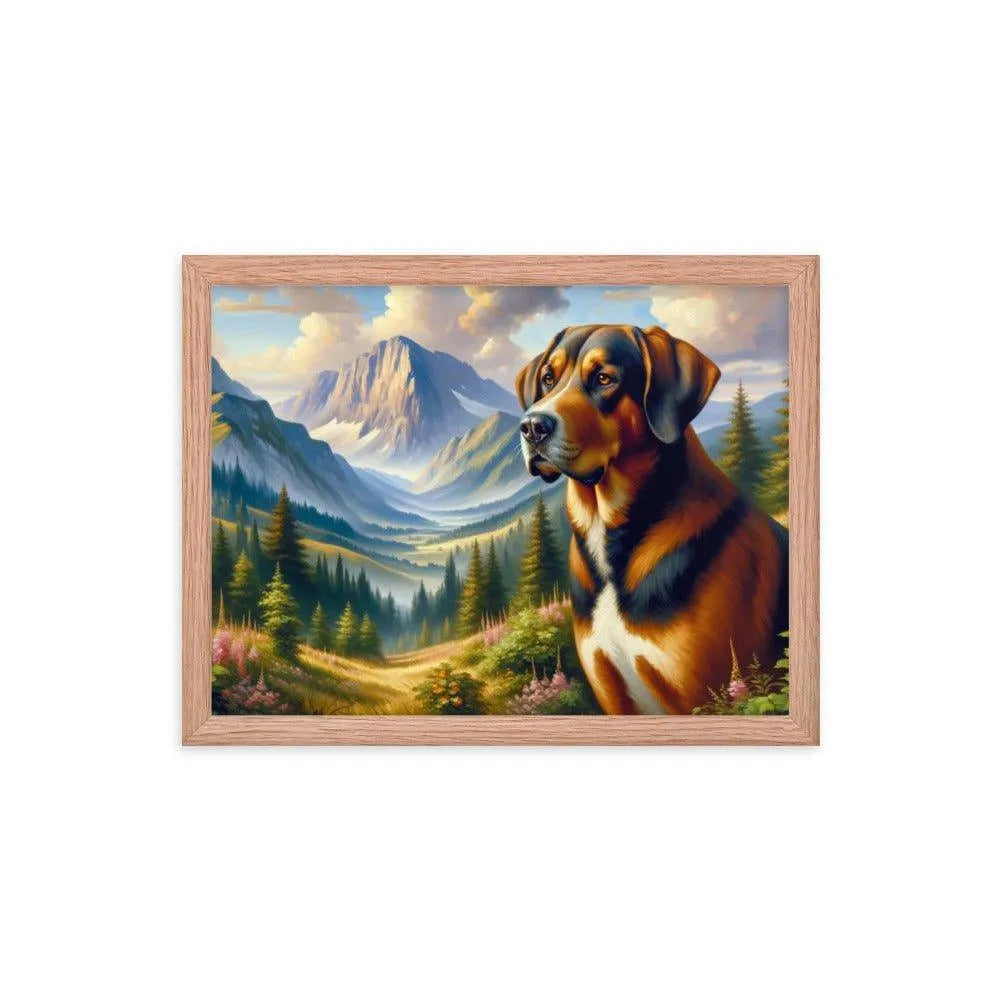 Bavarian Mountain Hound in Alpine Landscape Oil Painting Framed Poster - Oh Posters