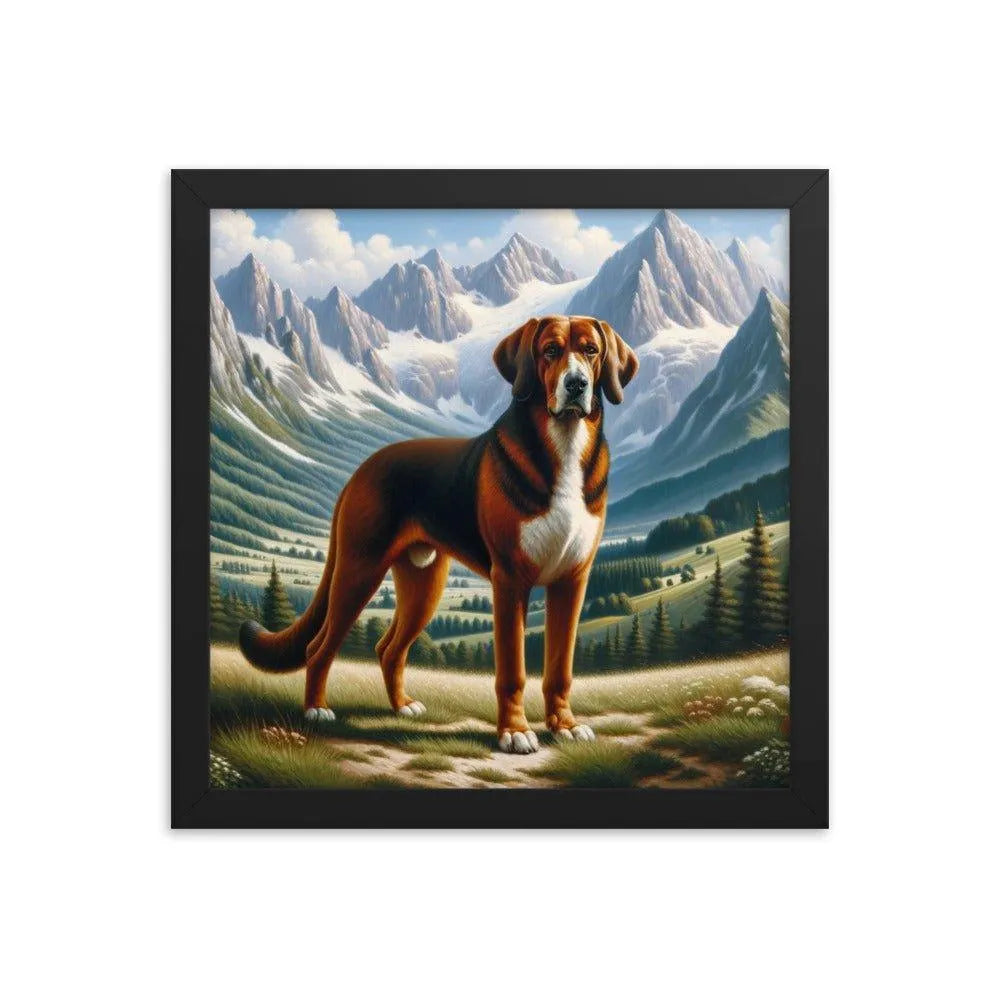 Bavarian Mountain Hound in Alpine Landscape Oil Painting Framed Poster - Oh Posters