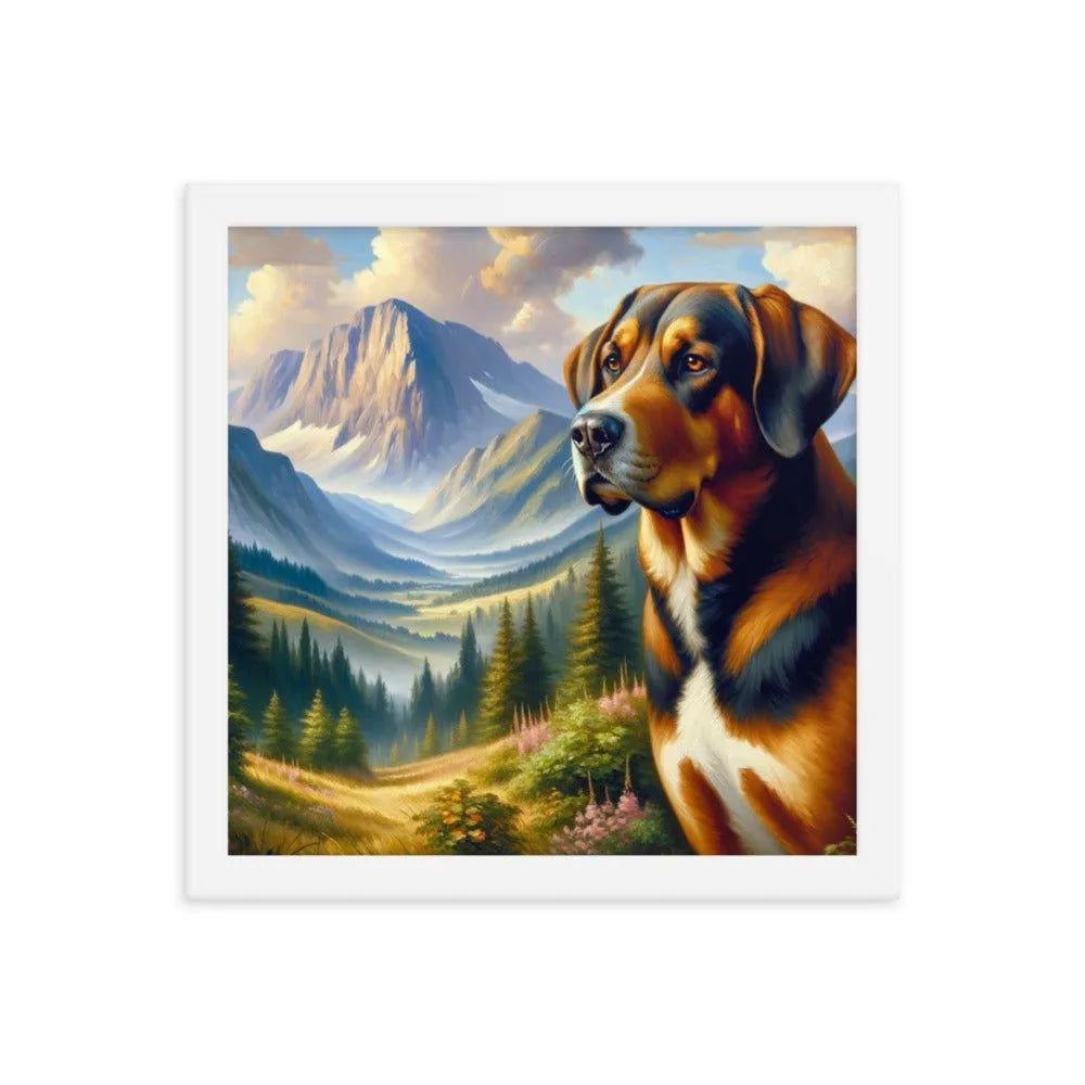 Bavarian Mountain Hound in Alpine Landscape Oil Painting Framed Poster - Oh Posters