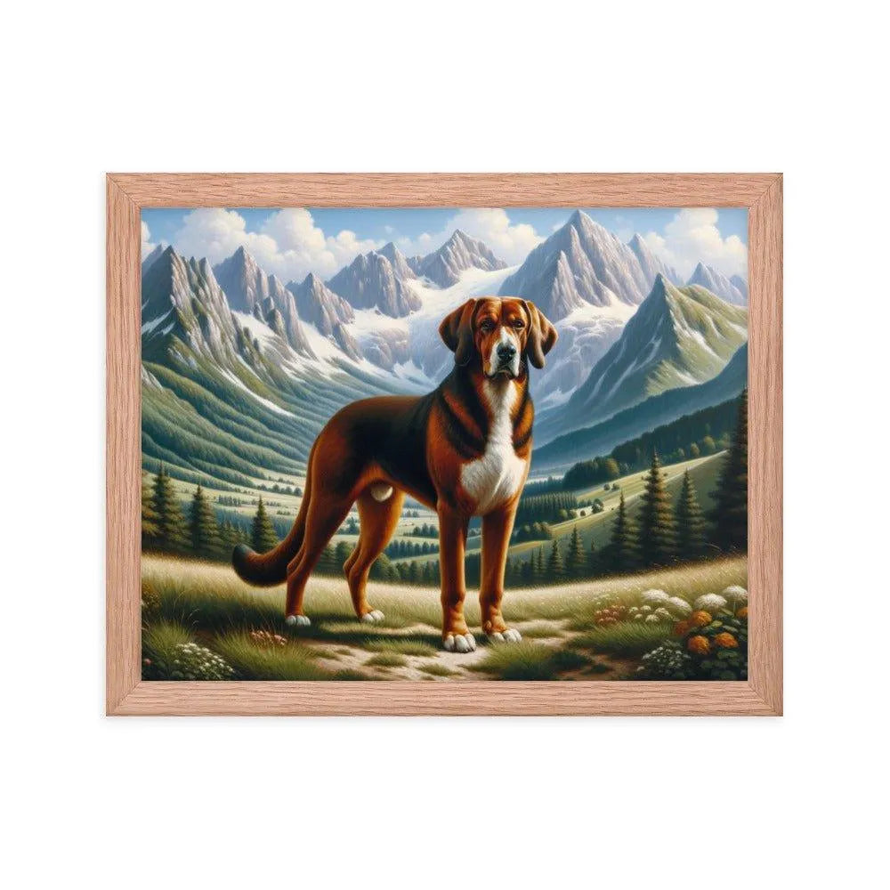 Bavarian Mountain Hound in Alpine Landscape Oil Painting Framed Poster - Oh Posters