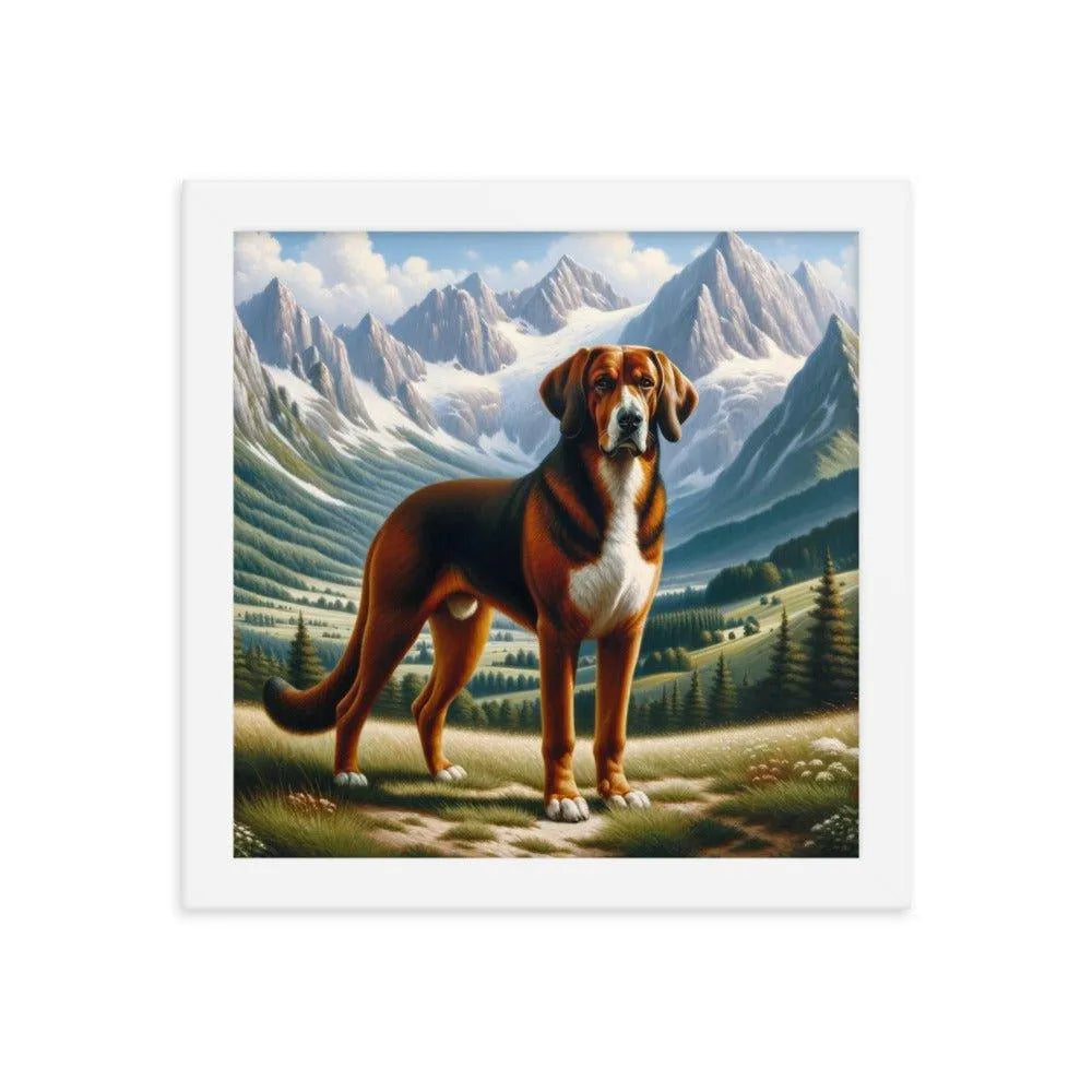 Bavarian Mountain Hound in Alpine Landscape Oil Painting Framed Poster - Oh Posters