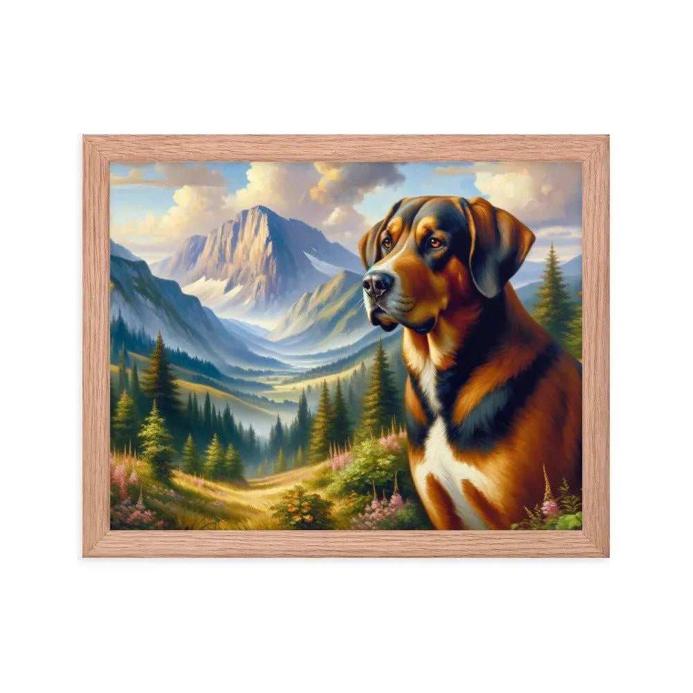 Bavarian Mountain Hound in Alpine Landscape Oil Painting Framed Poster - Oh Posters