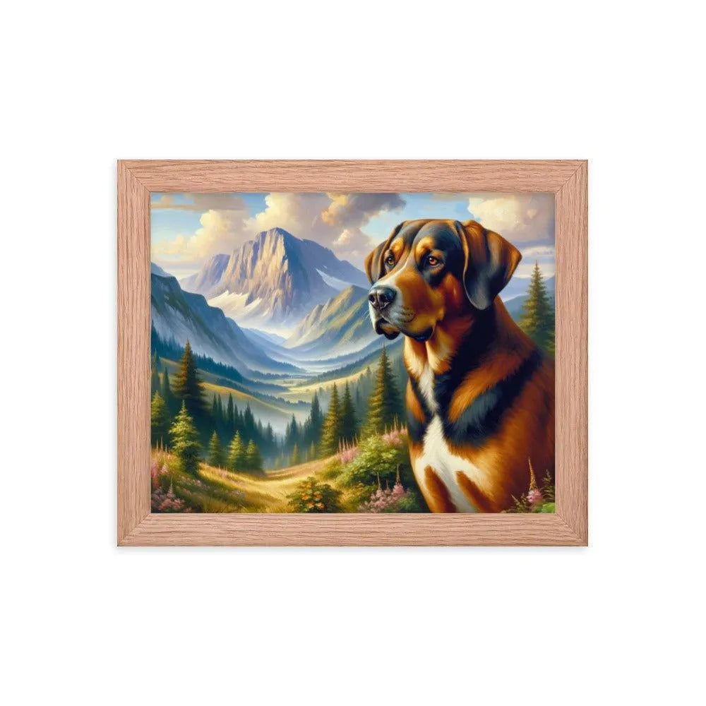 Bavarian Mountain Hound in Alpine Landscape Oil Painting Framed Poster - Oh Posters