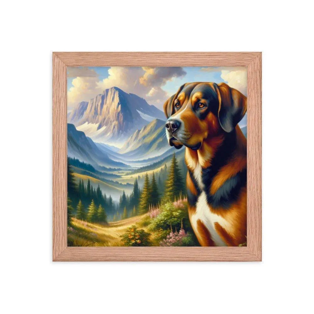 Bavarian Mountain Hound in Alpine Landscape Oil Painting Framed Poster - Oh Posters