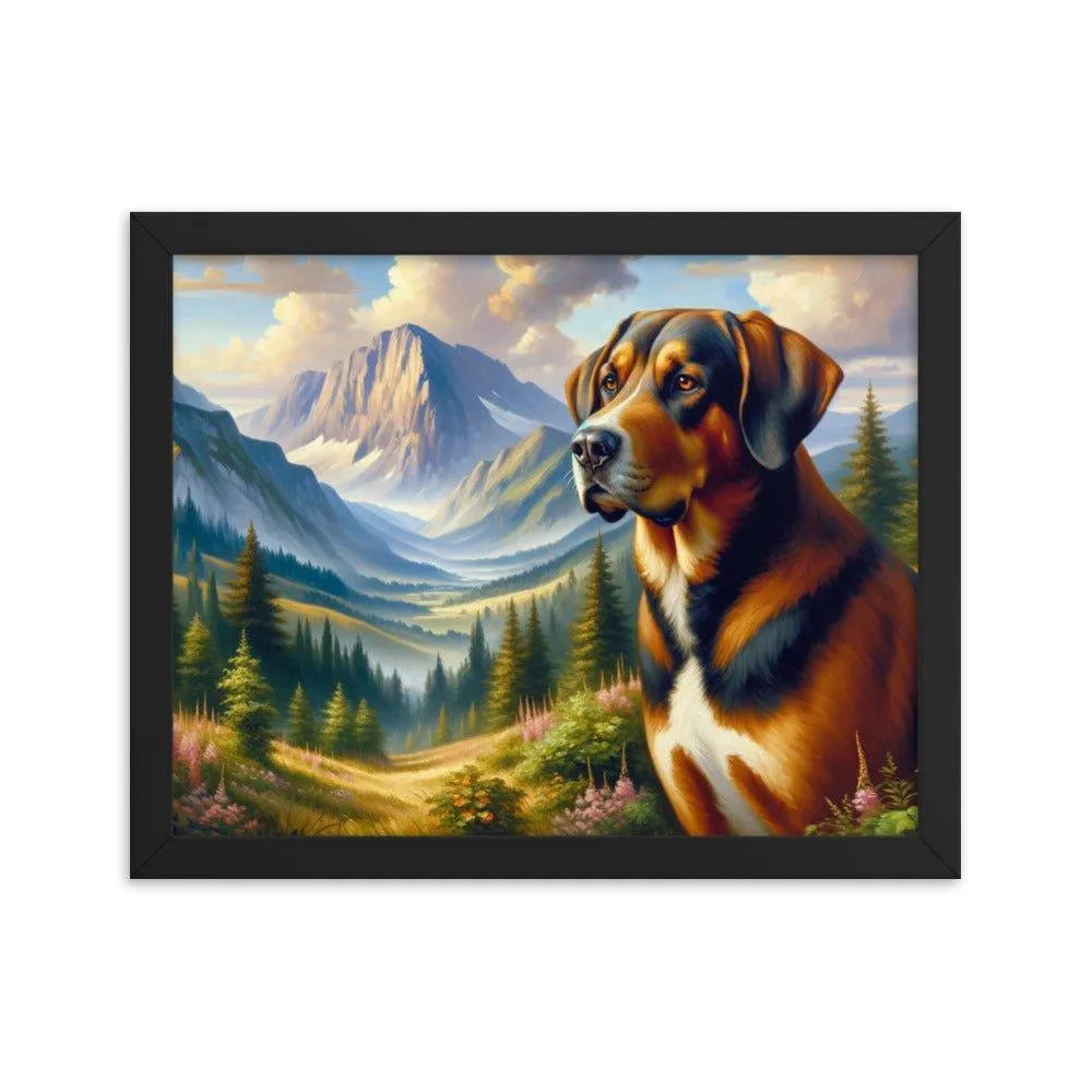 Bavarian Mountain Hound in Alpine Landscape Oil Painting Framed Poster - Oh Posters