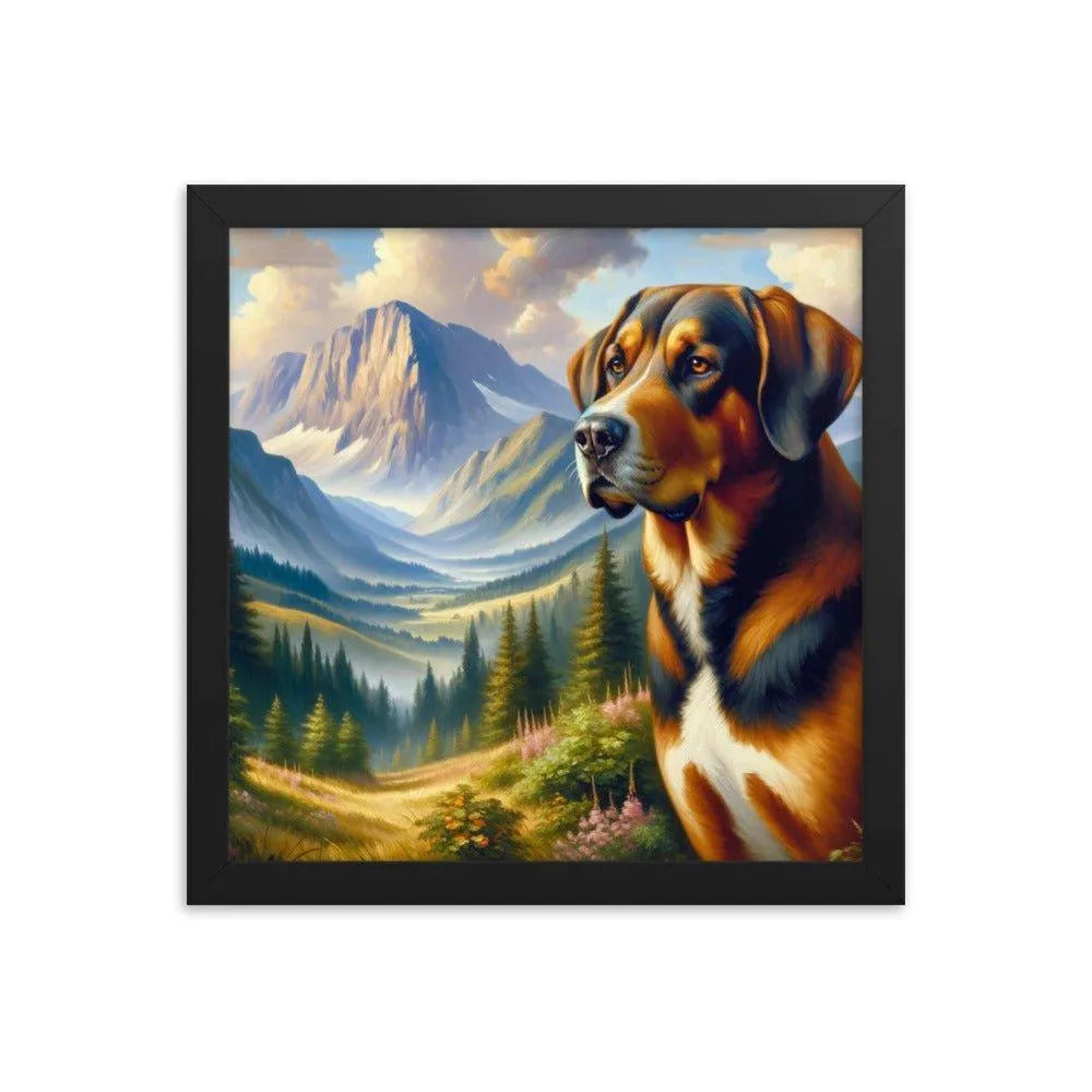 Bavarian Mountain Hound in Alpine Landscape Oil Painting Framed Poster - Oh Posters