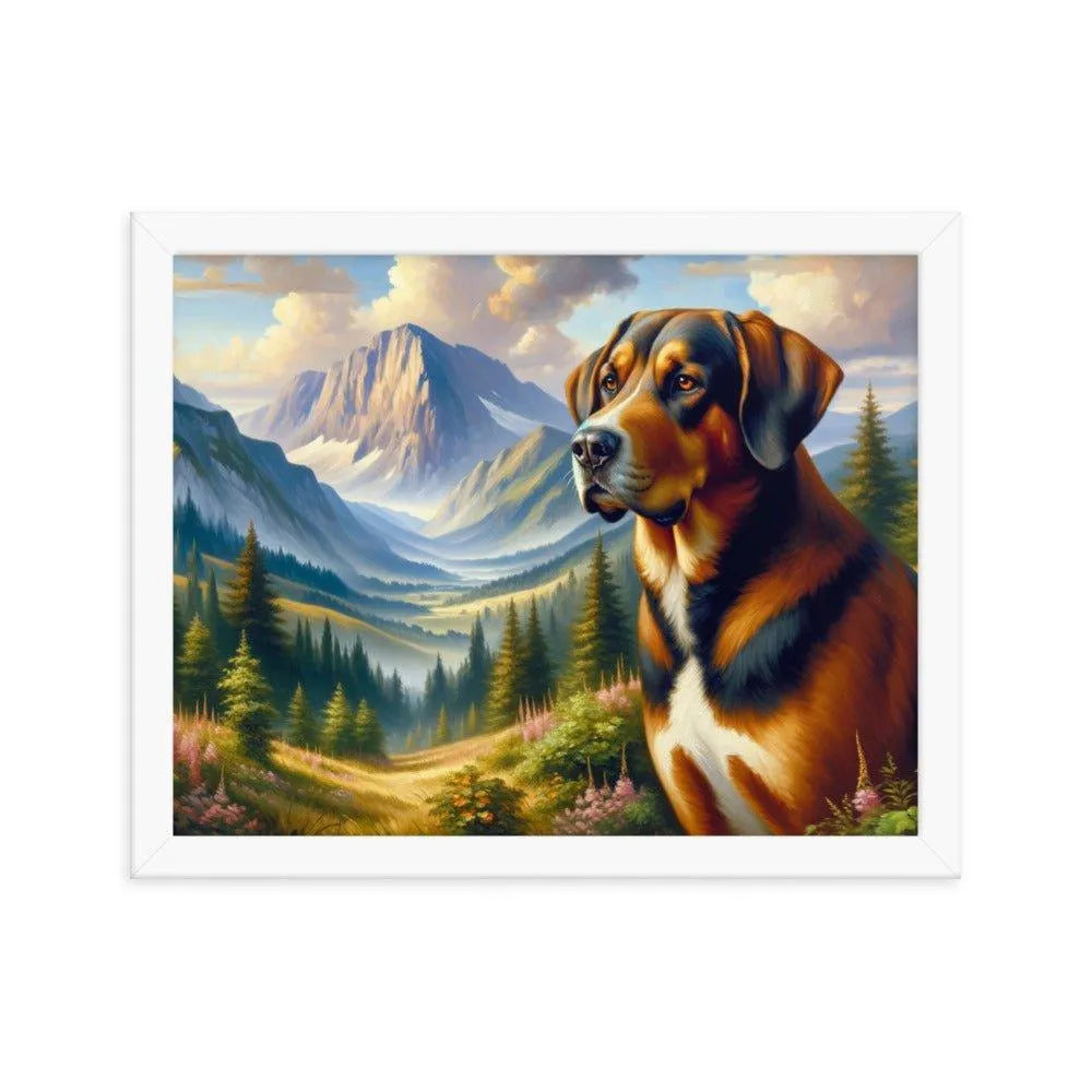 Bavarian Mountain Hound in Alpine Landscape Oil Painting Framed Poster - Oh Posters