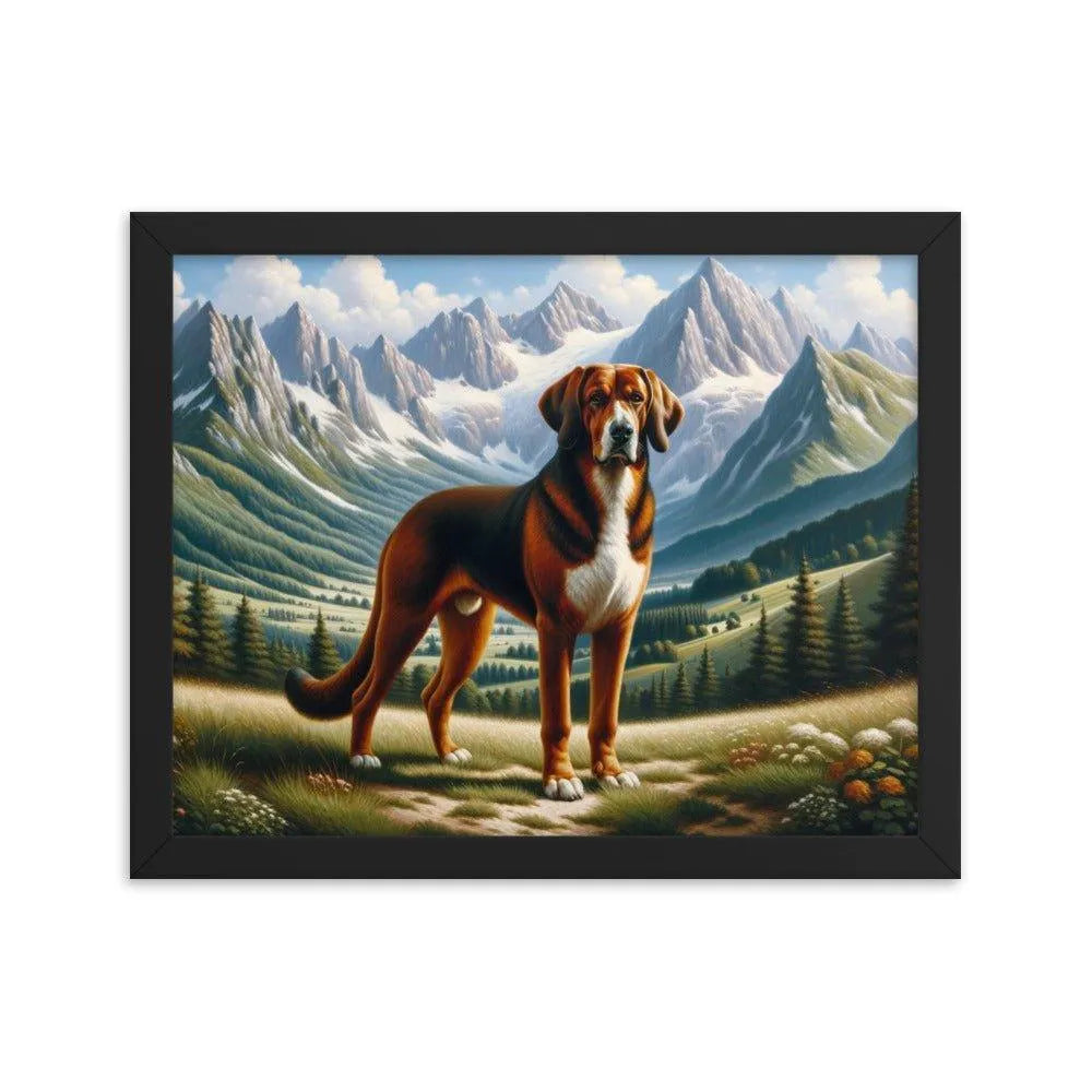 Bavarian Mountain Hound in Alpine Landscape Oil Painting Framed Poster - Oh Posters