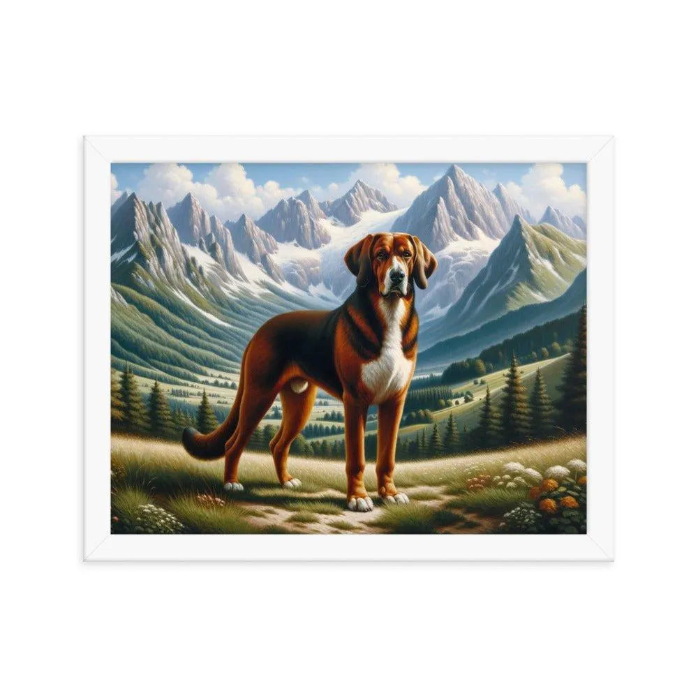 Bavarian Mountain Hound in Alpine Landscape Oil Painting Framed Poster - Oh Posters