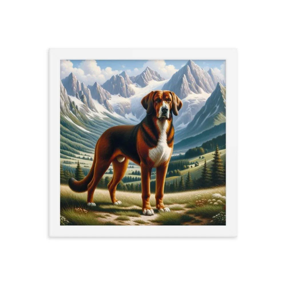 Bavarian Mountain Hound in Alpine Landscape Oil Painting Framed Poster - Oh Posters