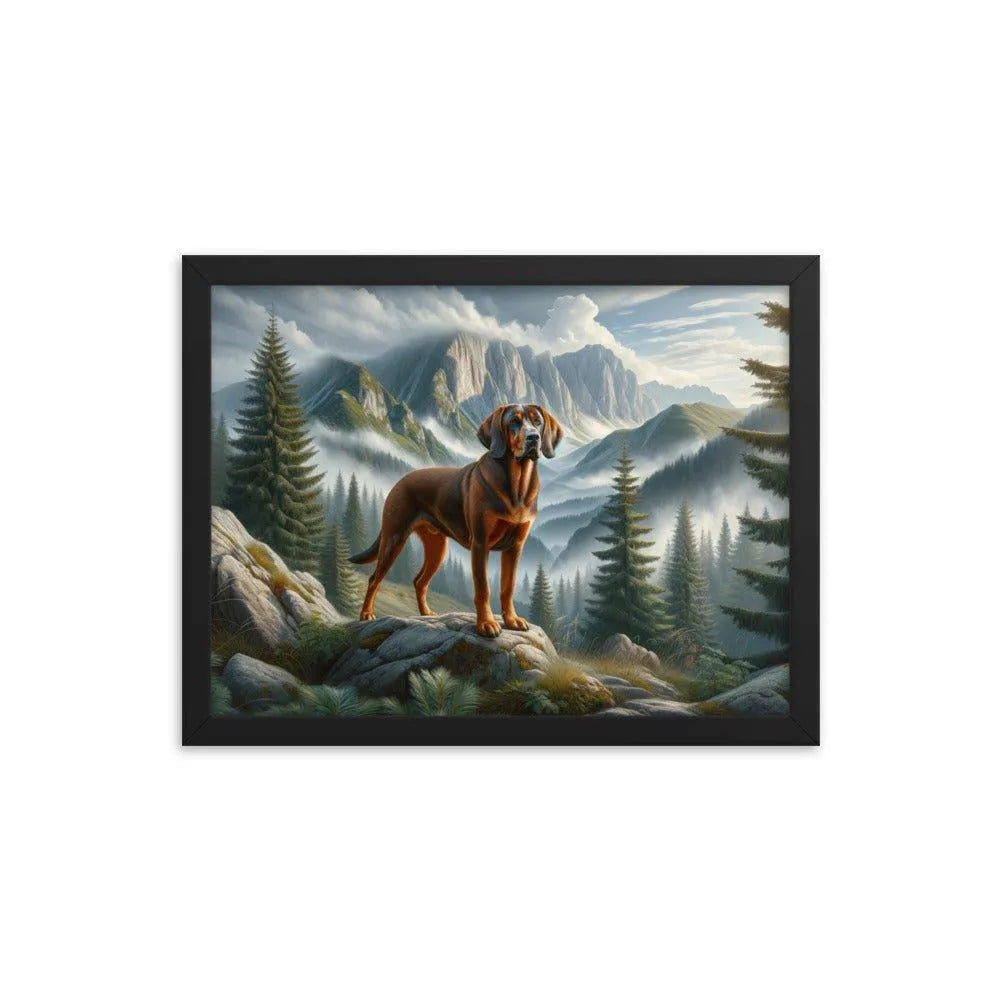 Bavarian Mountain Hound in Mountain Landscape Digital Painting Framed Poster - Oh Posters