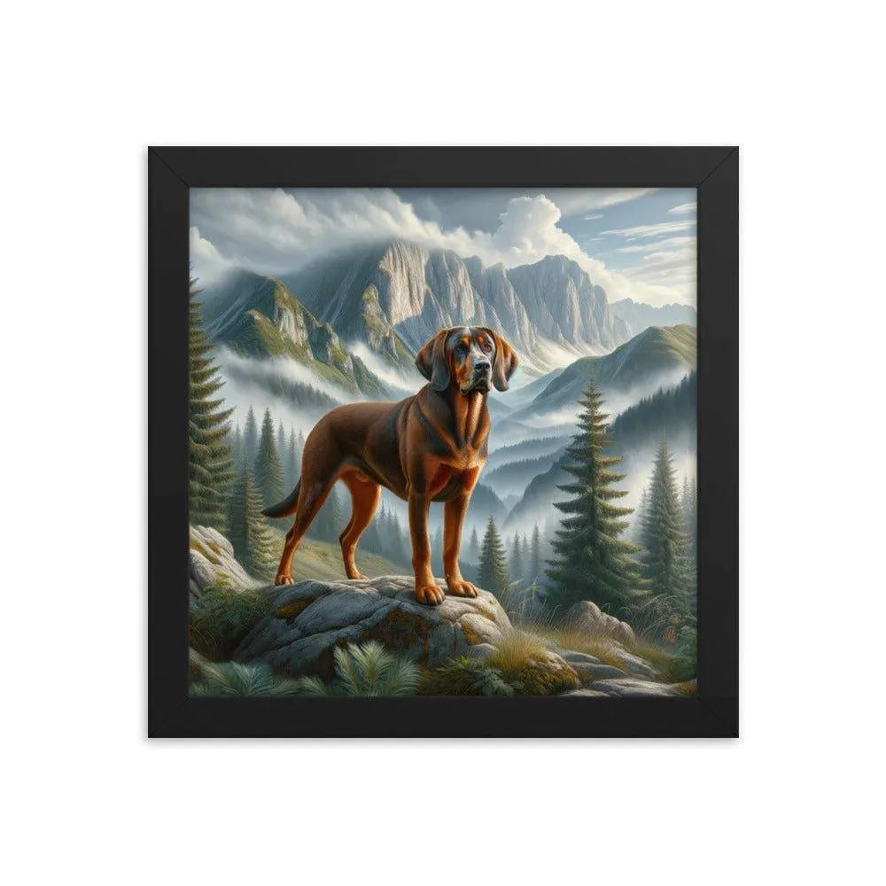 Bavarian Mountain Hound in Mountain Landscape Digital Painting Framed Poster - Oh Posters