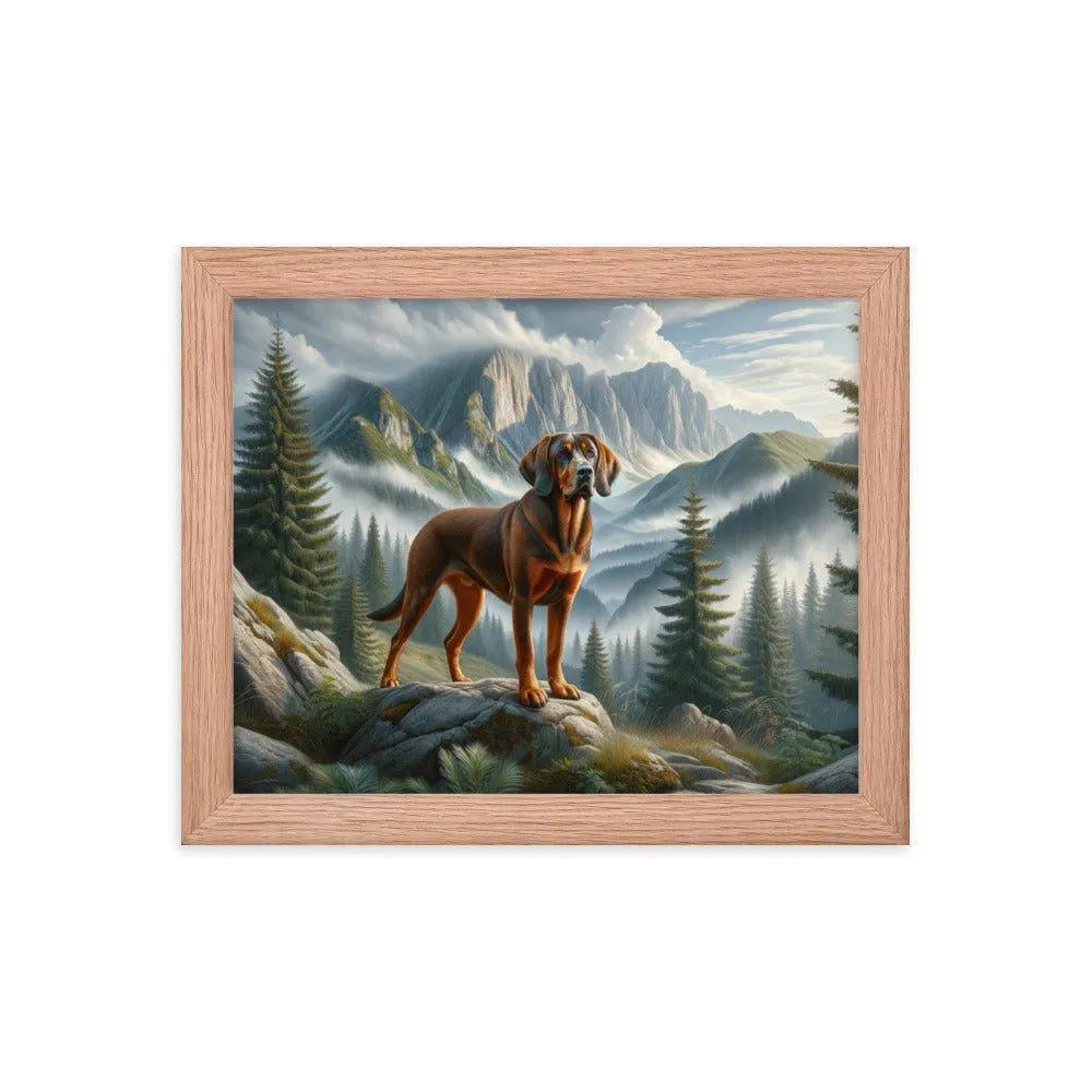 Bavarian Mountain Hound in Mountain Landscape Digital Painting Framed Poster - Oh Posters