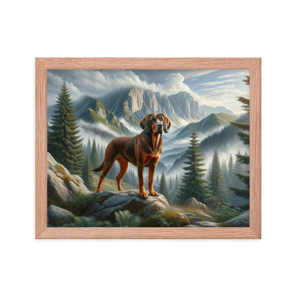 Bavarian Mountain Hound in Mountain Landscape Digital Painting Framed Poster - Oh Posters