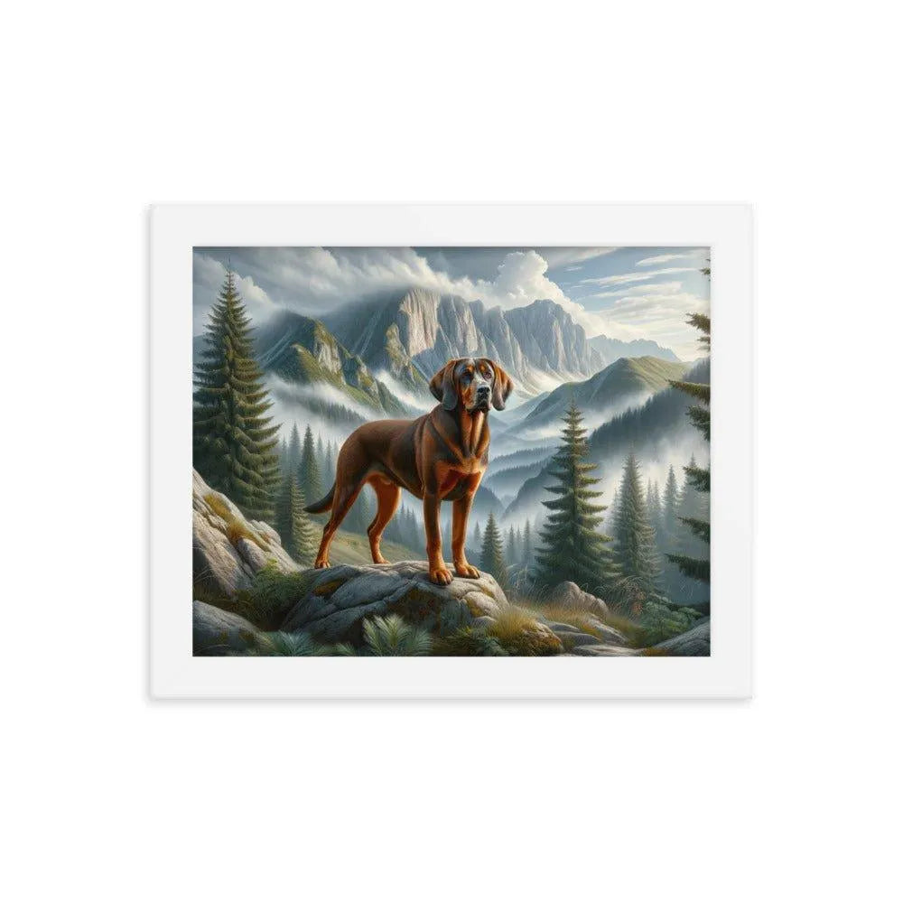 Bavarian Mountain Hound in Mountain Landscape Digital Painting Framed Poster - Oh Posters