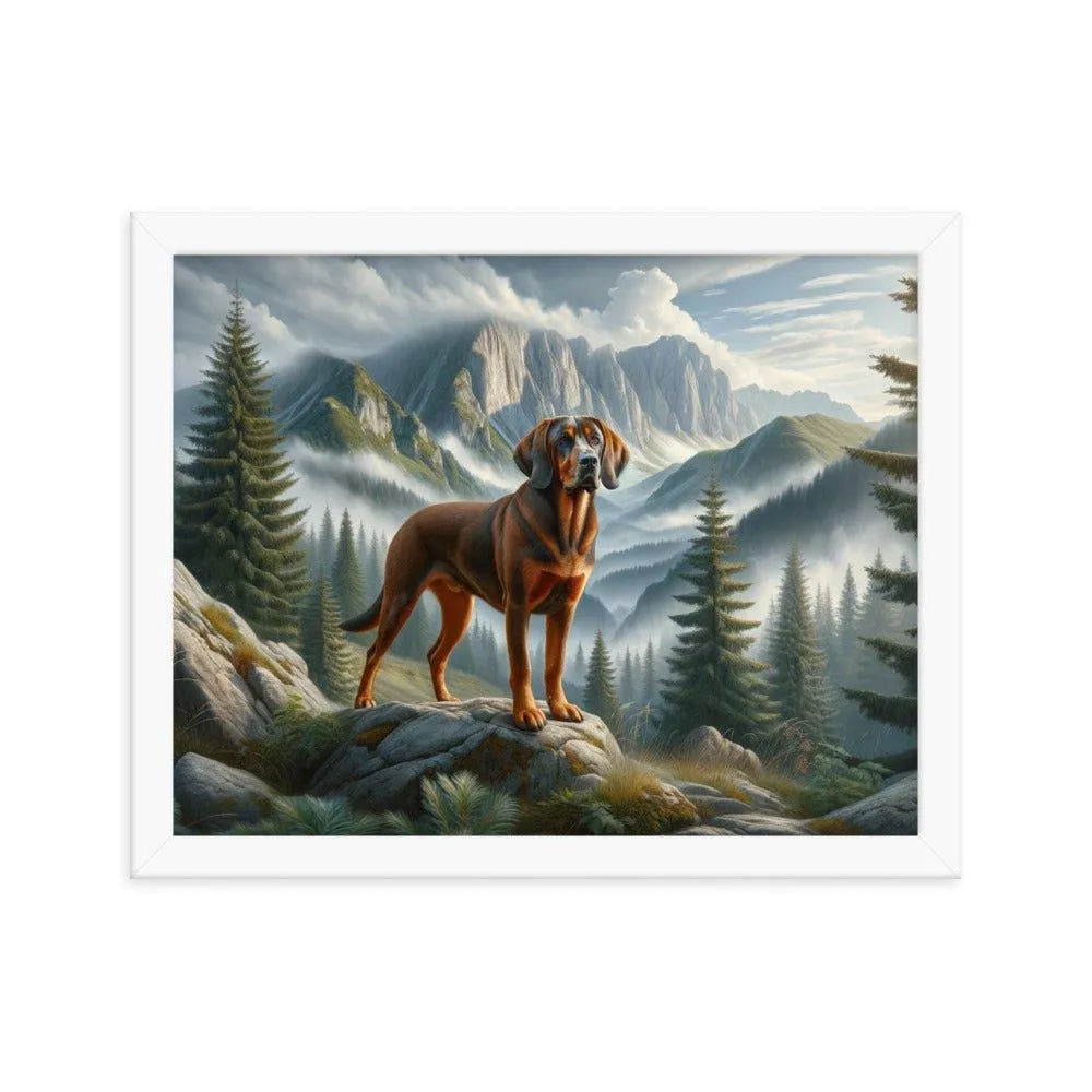 Bavarian Mountain Hound in Mountain Landscape Digital Painting Framed Poster - Oh Posters