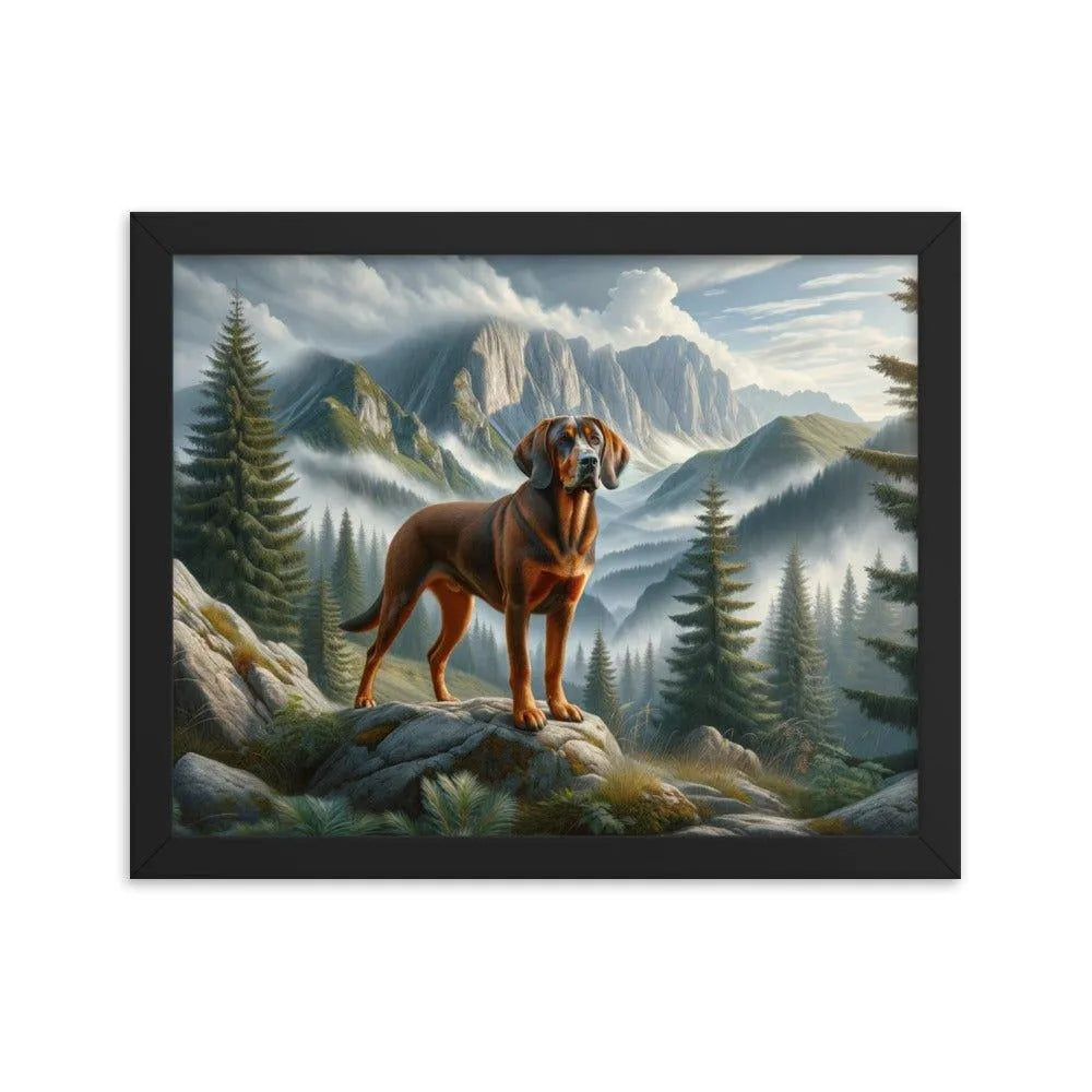 Bavarian Mountain Hound in Mountain Landscape Digital Painting Framed Poster - Oh Posters