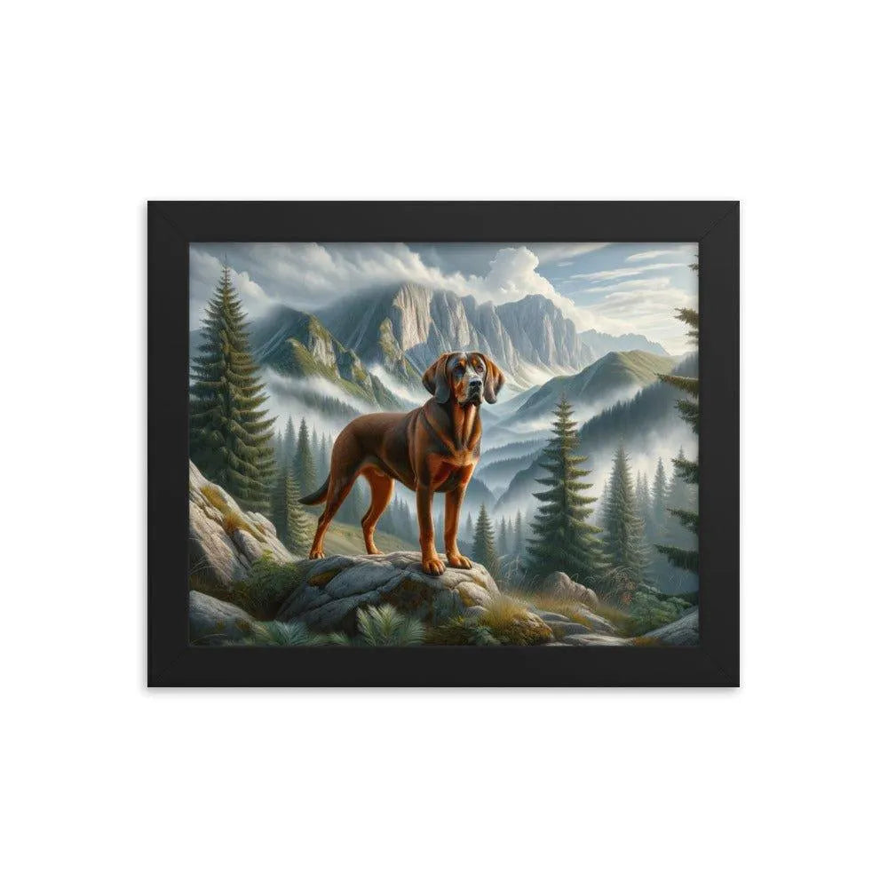 Bavarian Mountain Hound in Mountain Landscape Digital Painting Framed Poster - Oh Posters