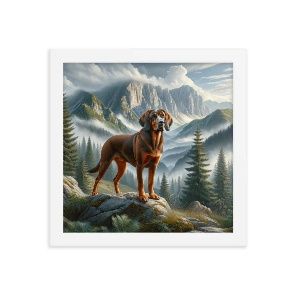 Bavarian Mountain Hound in Mountain Landscape Digital Painting Framed Poster - Oh Posters