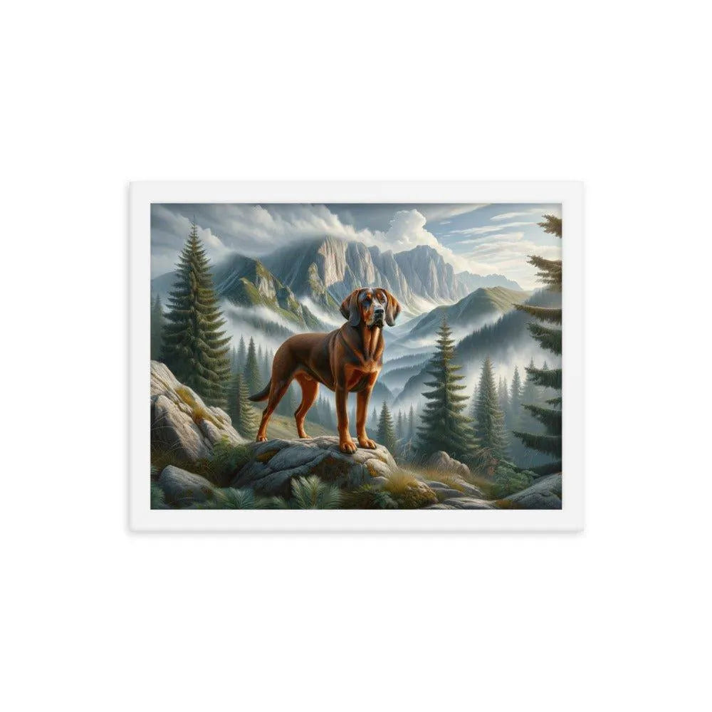 Bavarian Mountain Hound in Mountain Landscape Digital Painting Framed Poster - Oh Posters