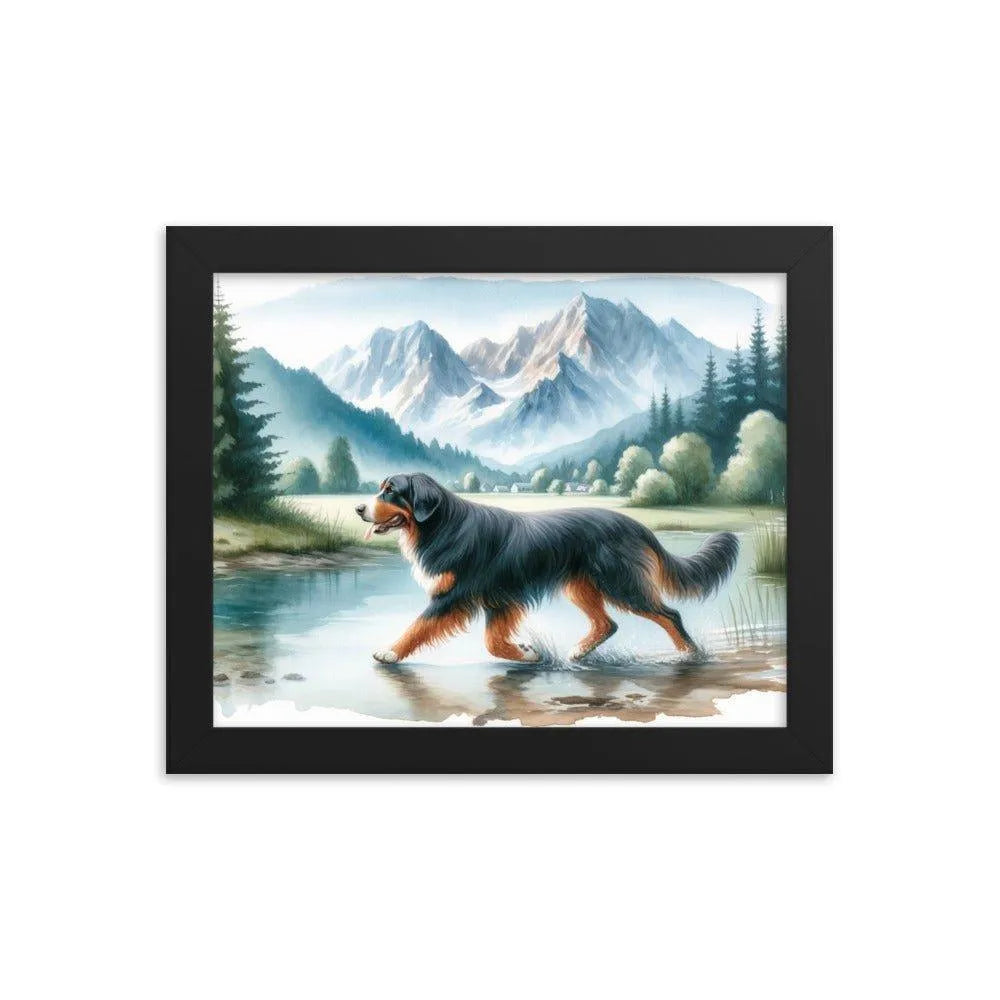 Bavarian Mountain Hound in Mountain Landscape Watercolor Painting Framed Poster - Oh Posters