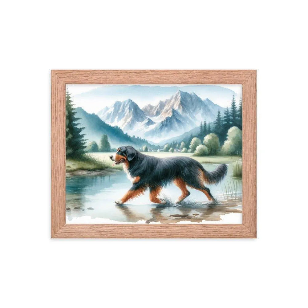 Bavarian Mountain Hound in Mountain Landscape Watercolor Painting Framed Poster - Oh Posters