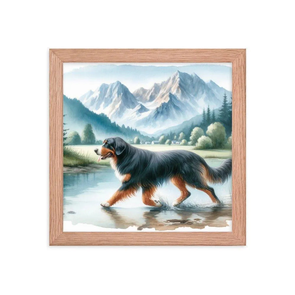 Bavarian Mountain Hound in Mountain Landscape Watercolor Painting Framed Poster - Oh Posters