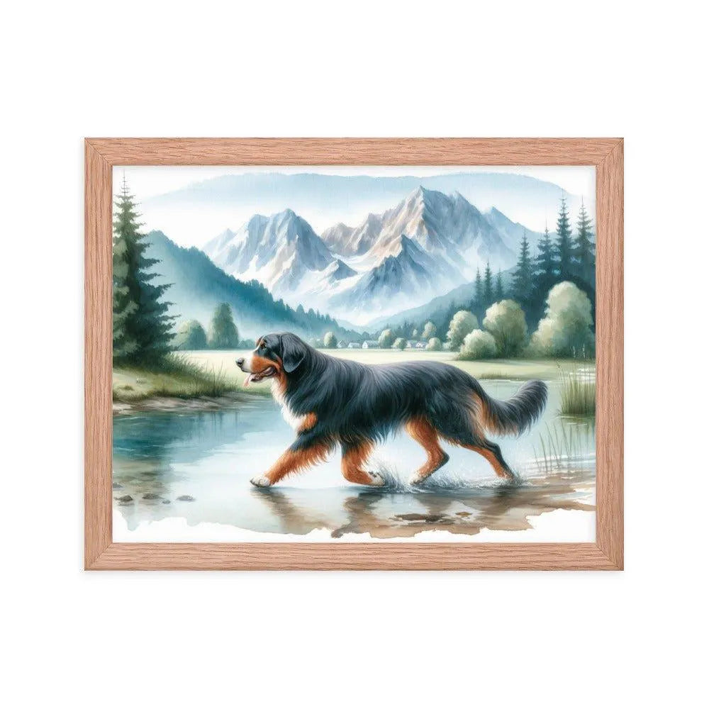 Bavarian Mountain Hound in Mountain Landscape Watercolor Painting Framed Poster - Oh Posters