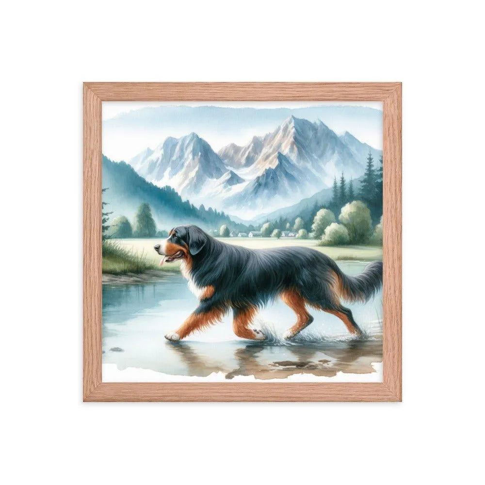 Bavarian Mountain Hound in Mountain Landscape Watercolor Painting Framed Poster - Oh Posters