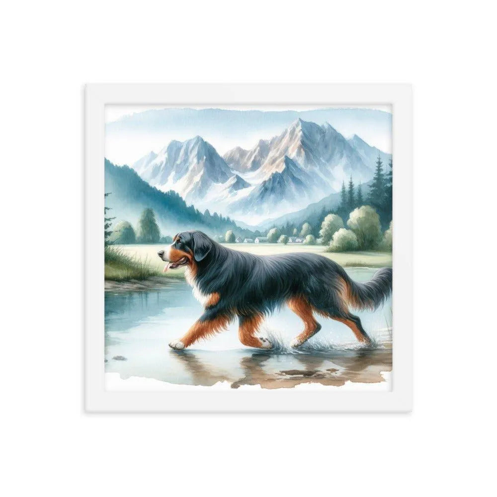 Bavarian Mountain Hound in Mountain Landscape Watercolor Painting Framed Poster - Oh Posters