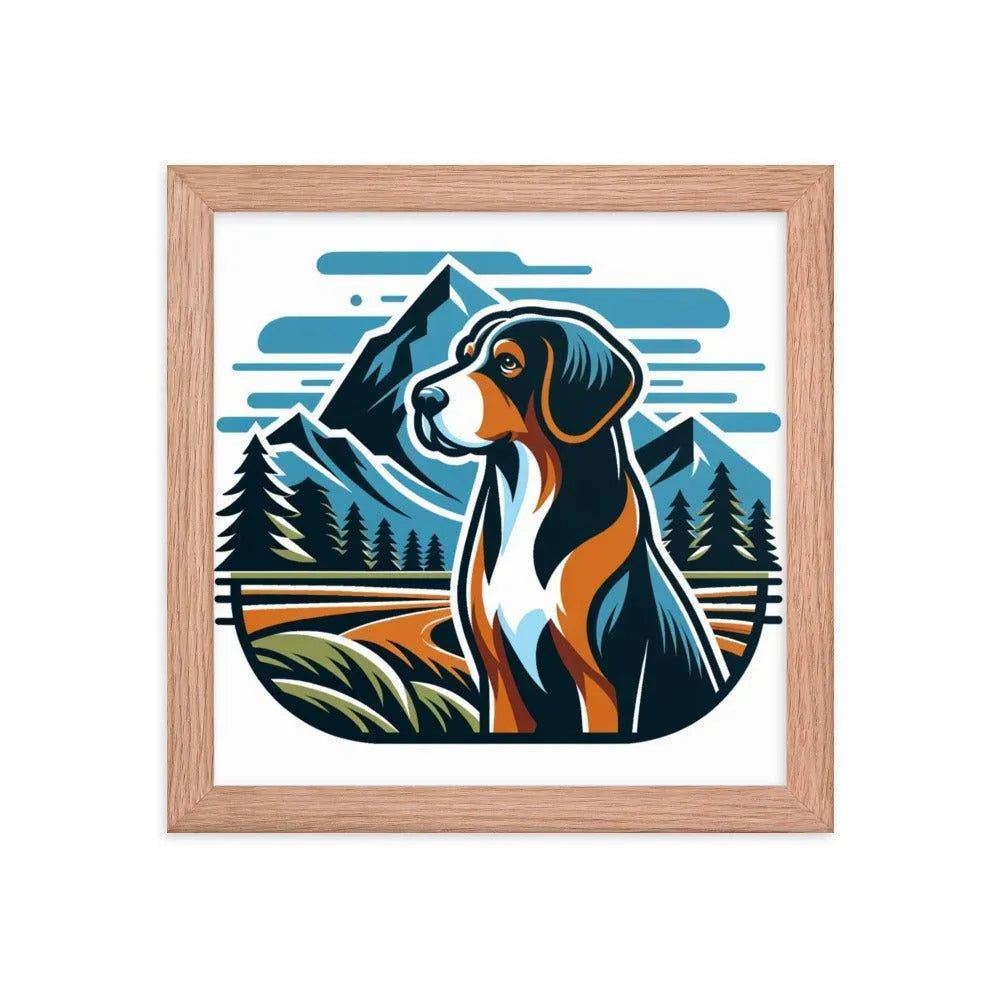 Bavarian Mountain Hound Scenic Landscape Vector Art Framed Poster - Oh Posters