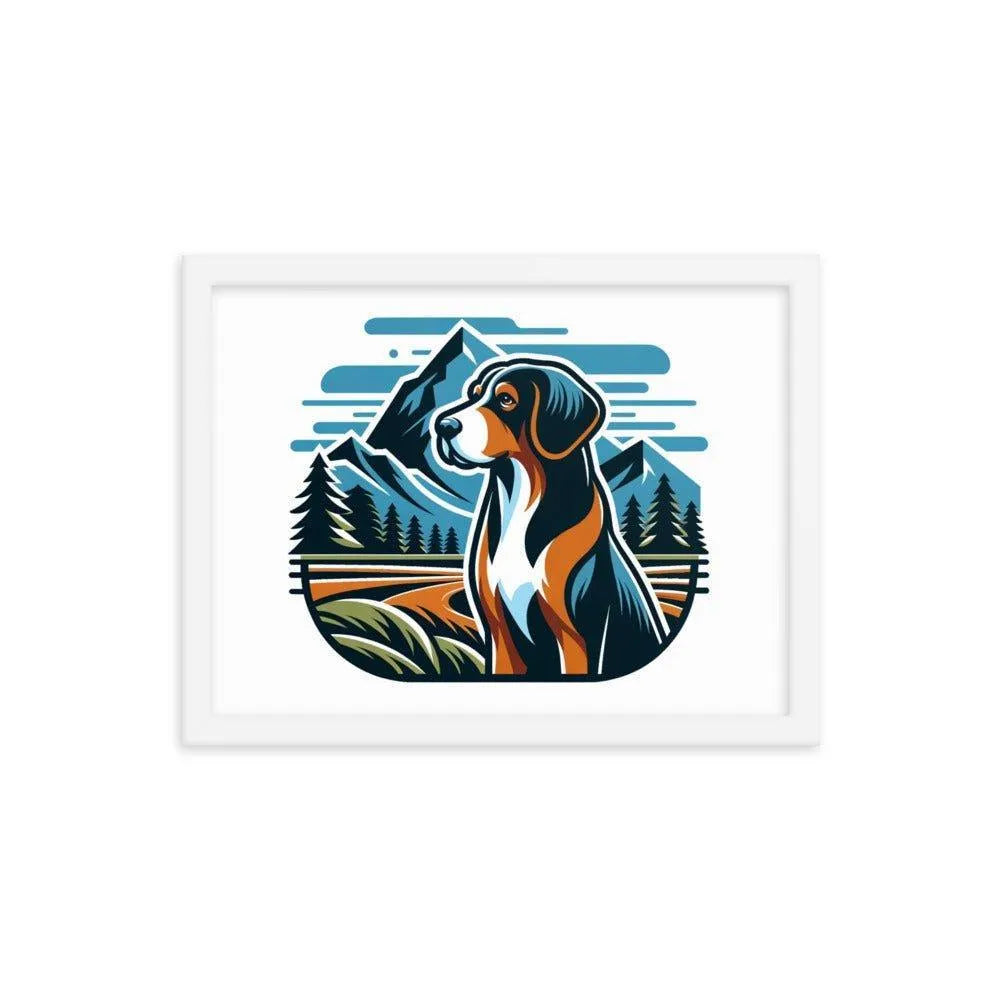 Bavarian Mountain Hound Scenic Landscape Vector Art Framed Poster - Oh Posters