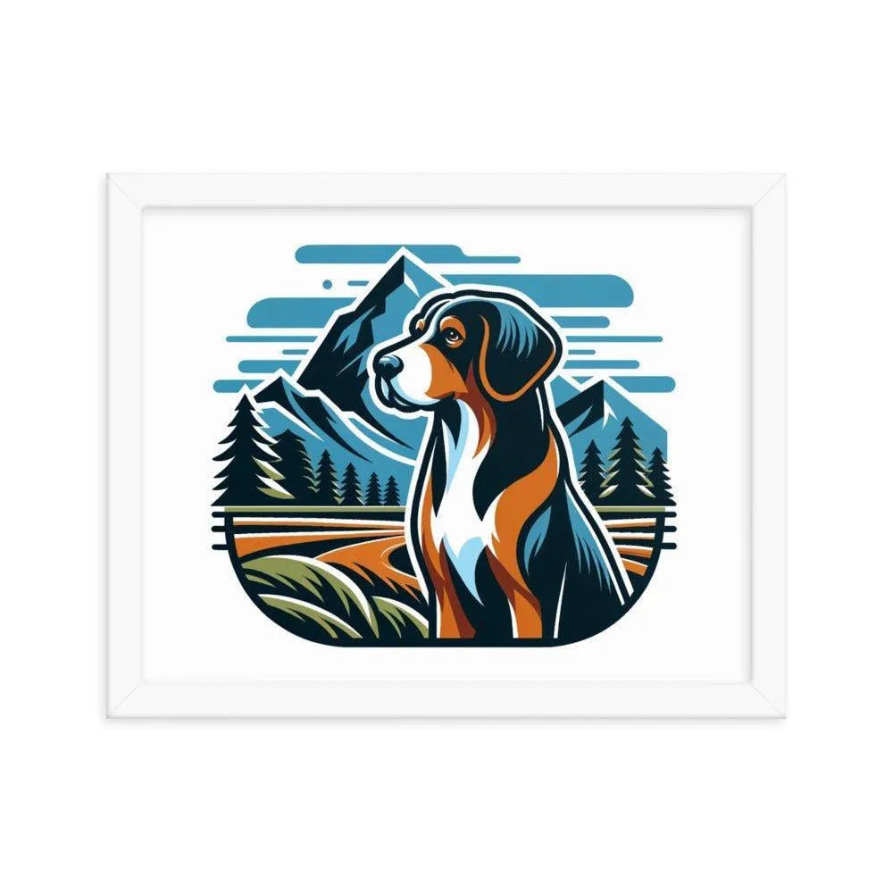 Bavarian Mountain Hound Scenic Landscape Vector Art Framed Poster - Oh Posters