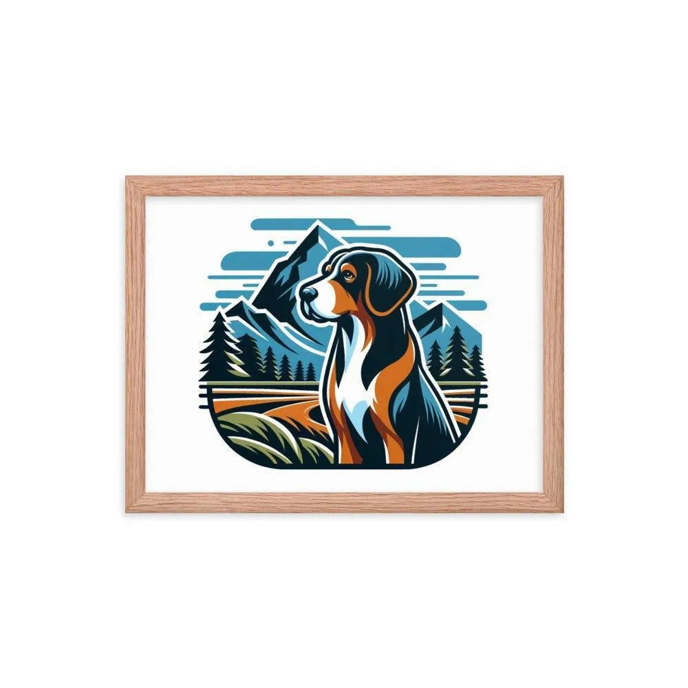 Bavarian Mountain Hound Scenic Landscape Vector Art Framed Poster - Oh Posters