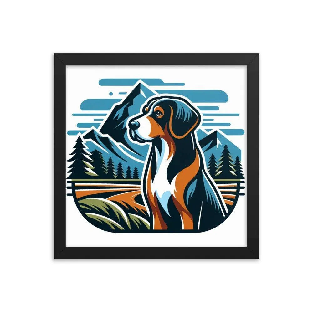 Bavarian Mountain Hound Scenic Landscape Vector Art Framed Poster - Oh Posters