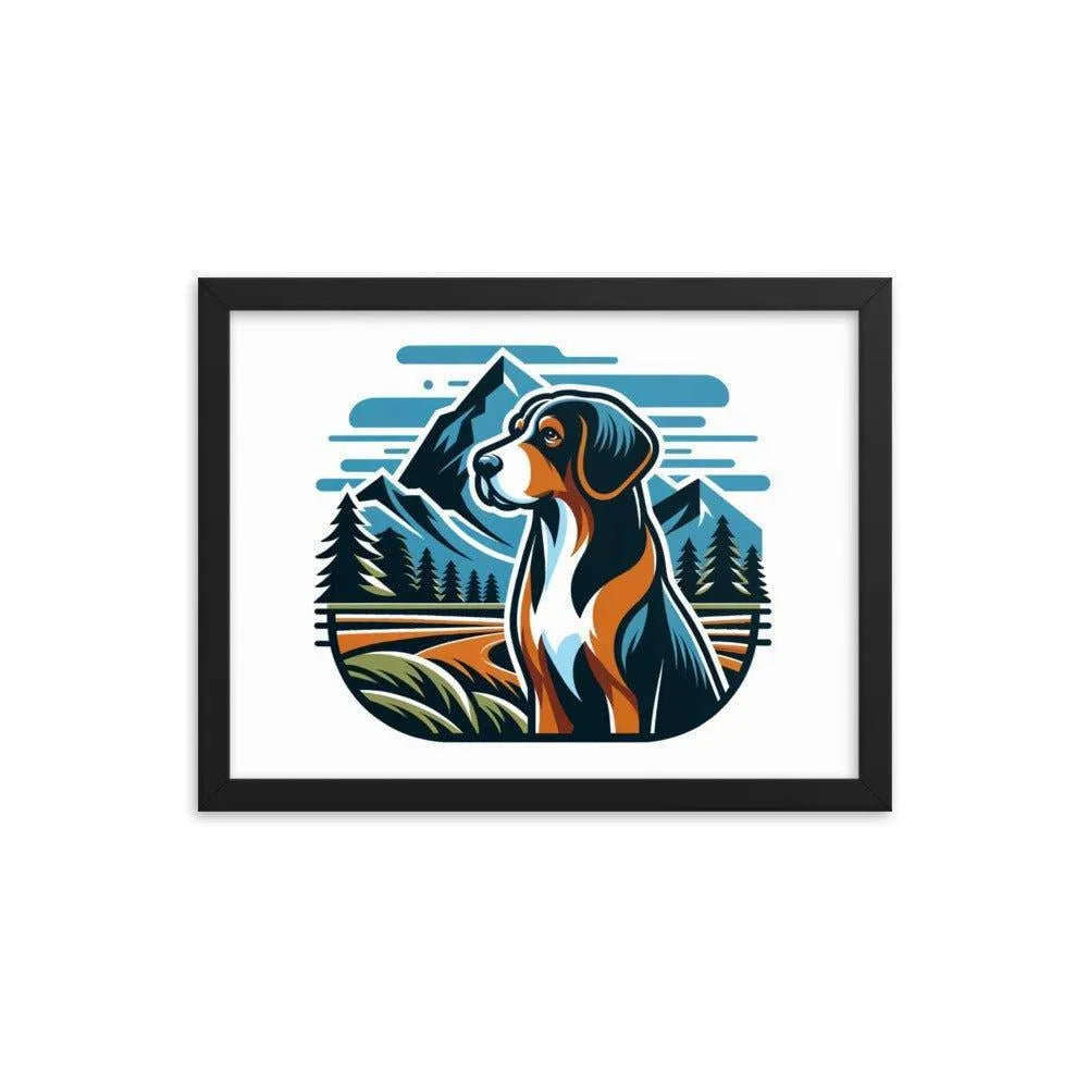 Bavarian Mountain Hound Scenic Landscape Vector Art Framed Poster - Oh Posters