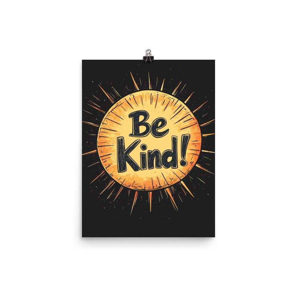 Be Kind Sunburst Design with Retro Typography on Black Poster - Oh Posters