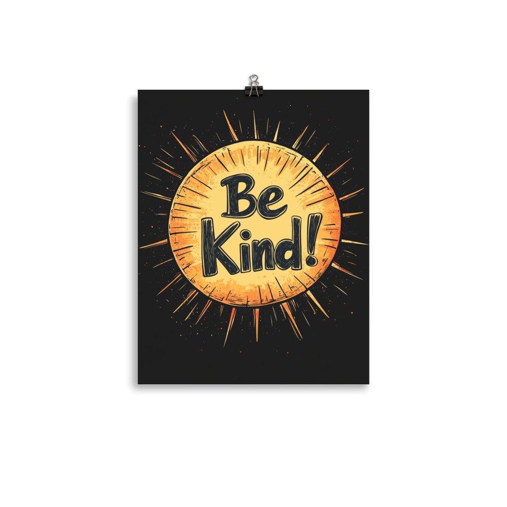 Be Kind Sunburst Design with Retro Typography on Black Poster - Oh Posters
