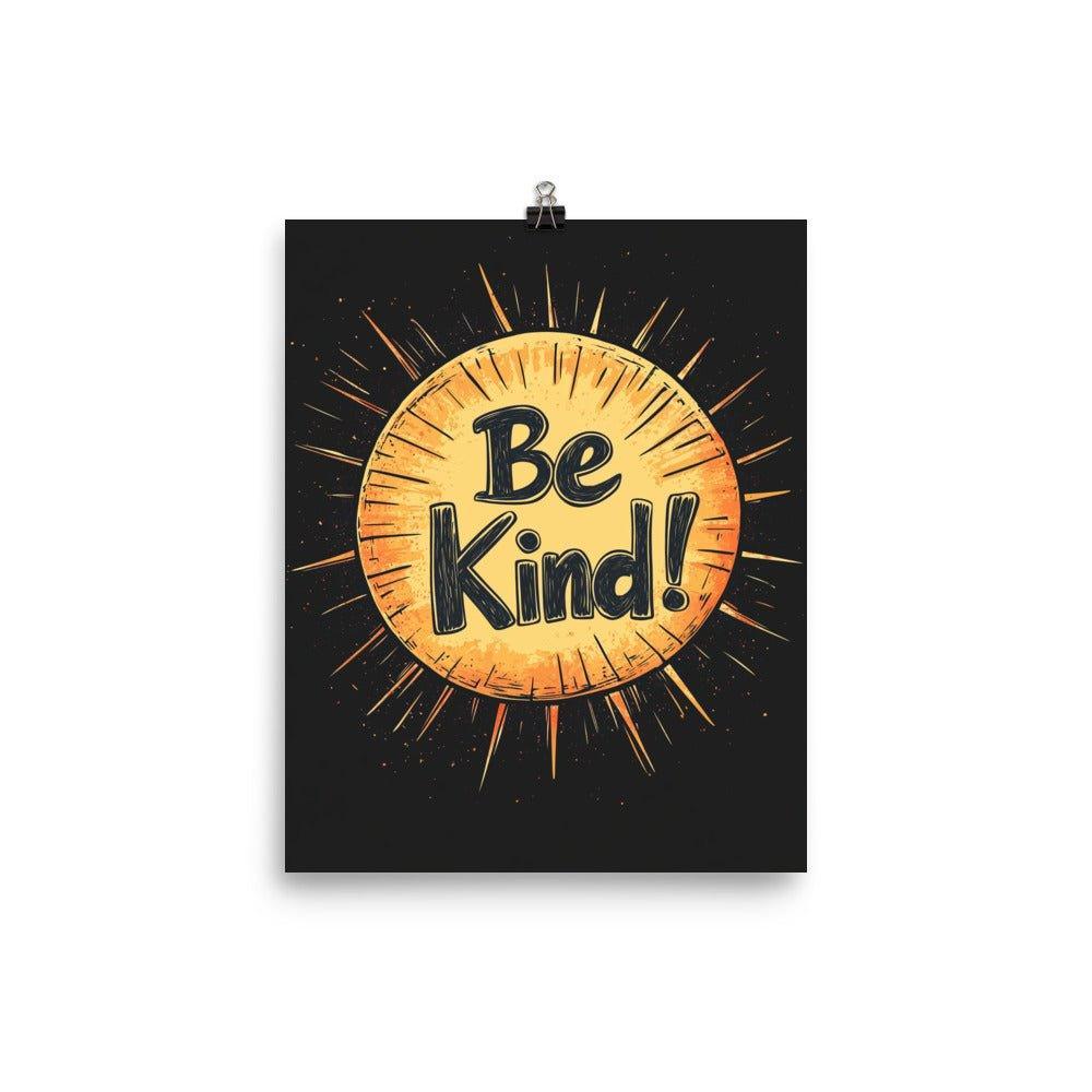 Be Kind Sunburst Design with Retro Typography on Black Poster - Oh Posters