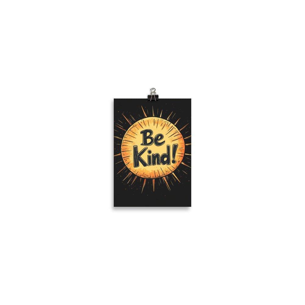 Be Kind Sunburst Design with Retro Typography on Black Poster - Oh Posters